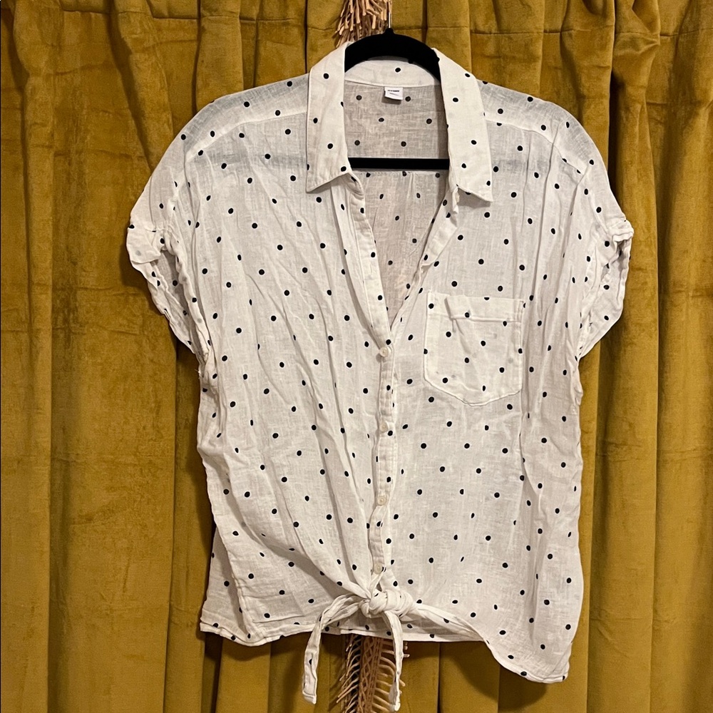 Old Navy White Blouse with Black Dots